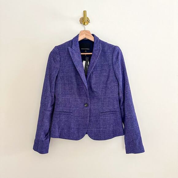 NWT Banana Republic Classic-Fit Herringbone Blazer Purple 0 - Picture 1 of 11